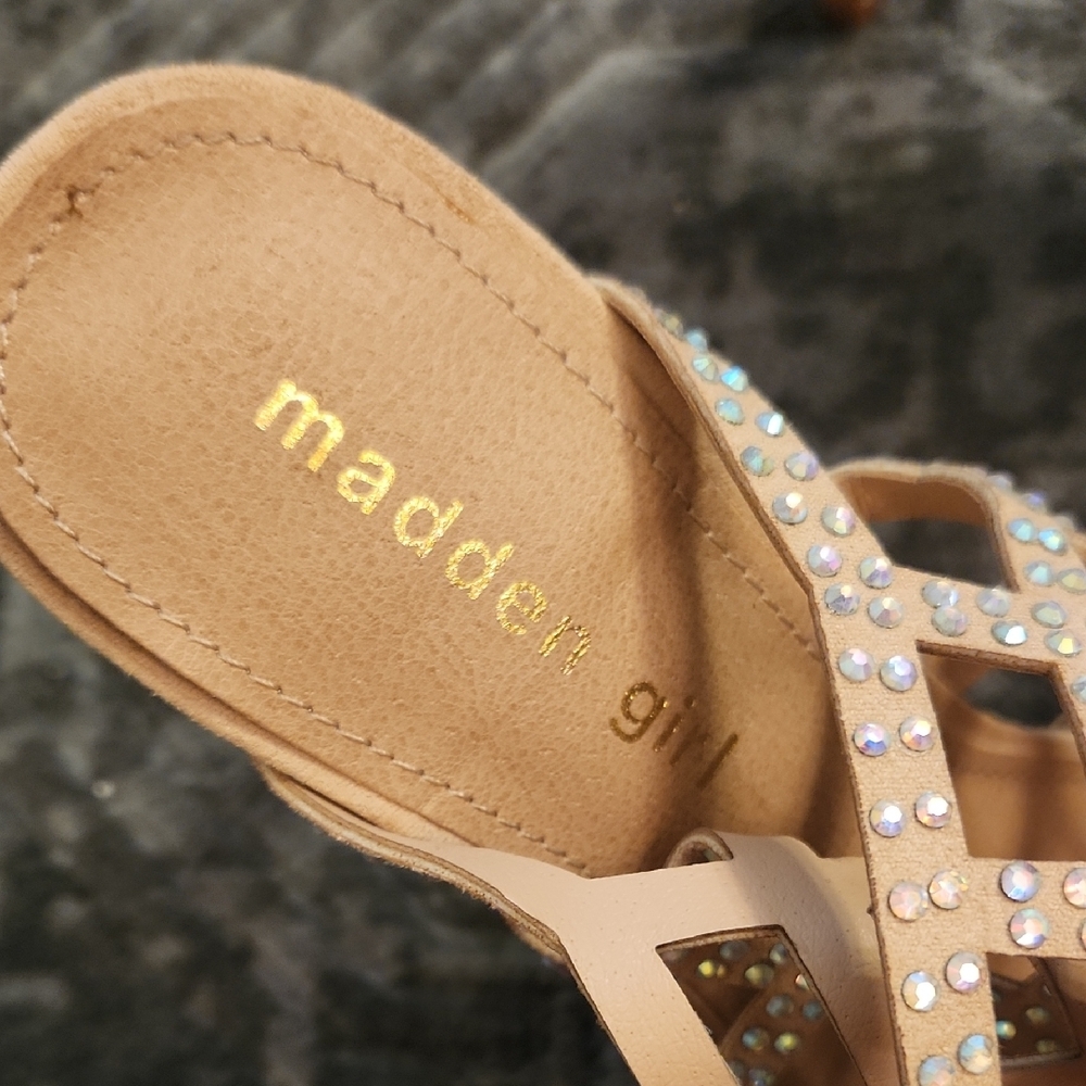 Madden Girl Tan Rhinestone Strappy Heels - Picture 4 of 16